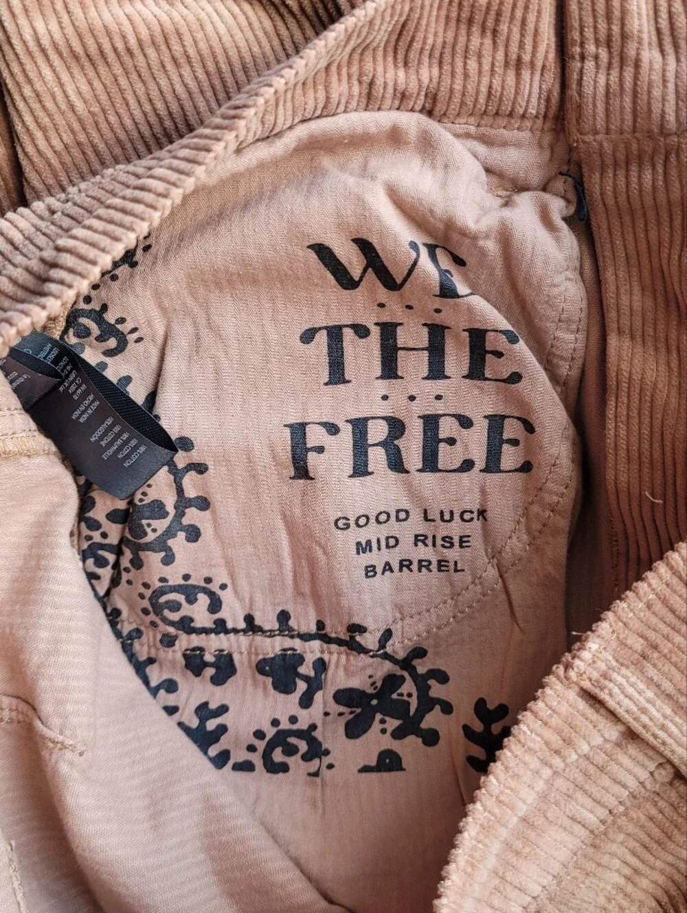 Free People We The Free Good Luck Mid-Rise Cord Barrel Pants Moca Brown Size 31 - Picture 7 of 16